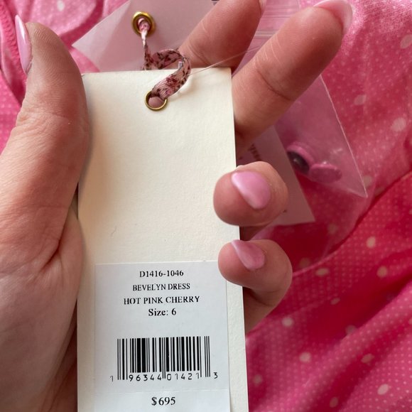 LoveShackFancy Bevelyn Pink White Polka Dot Wrap Dress Long Sleeves Front Slit - Picture 6 of 12